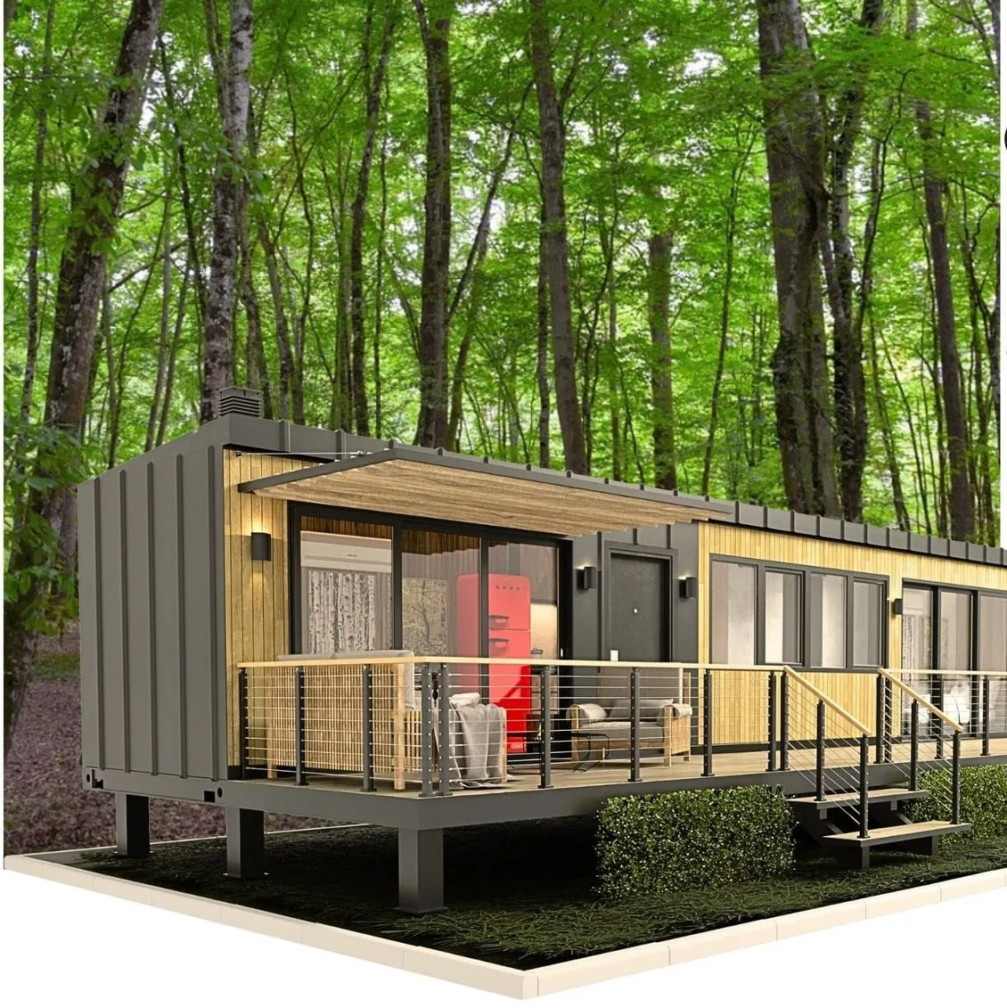 Container house design in a forest setting