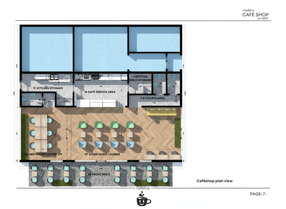 CaféShop floor plan with seating layout