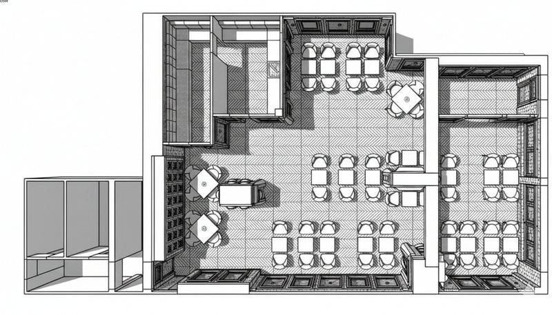 Axonometric floor plan of the café layout