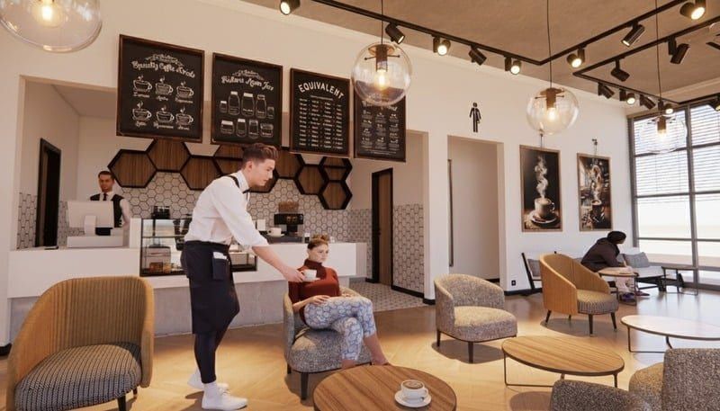 Wood-slat feature wall with bar seating