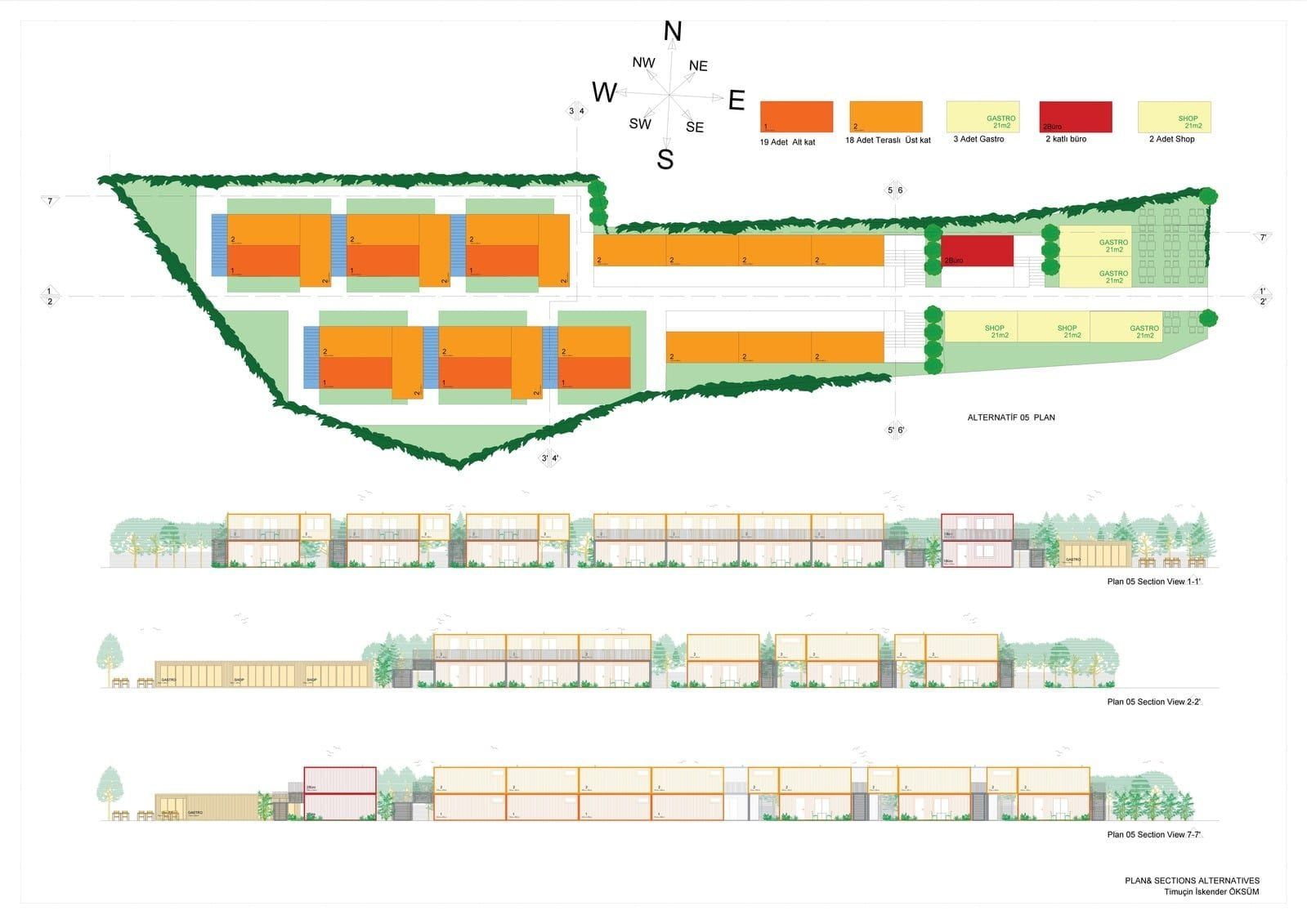 Site master plan with unit layout and compass orientation