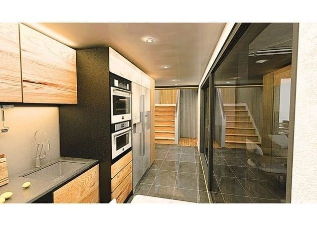 Kitchen interior with wood cabinetry