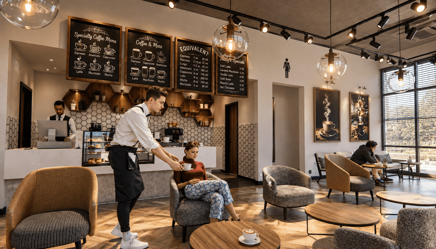 Wood-slat feature wall with bar seating